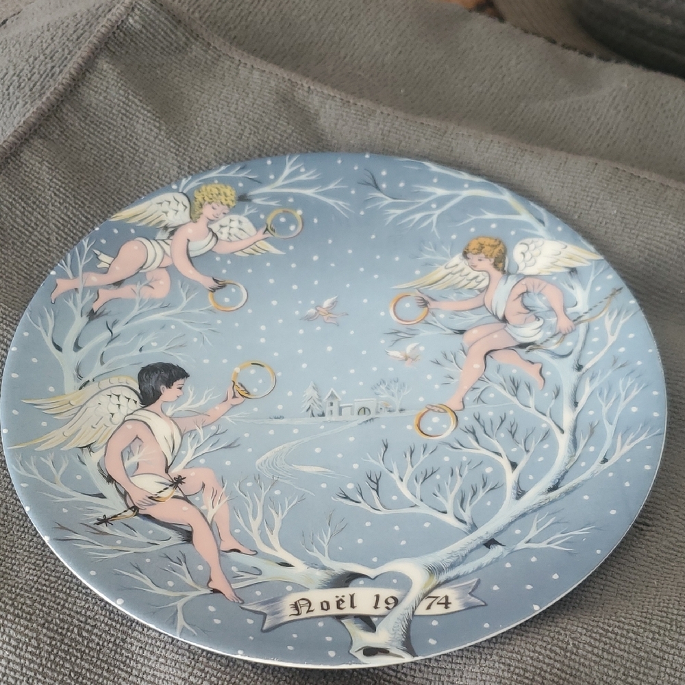 Haviland Blue and White Ceramic Plate with Cherubs